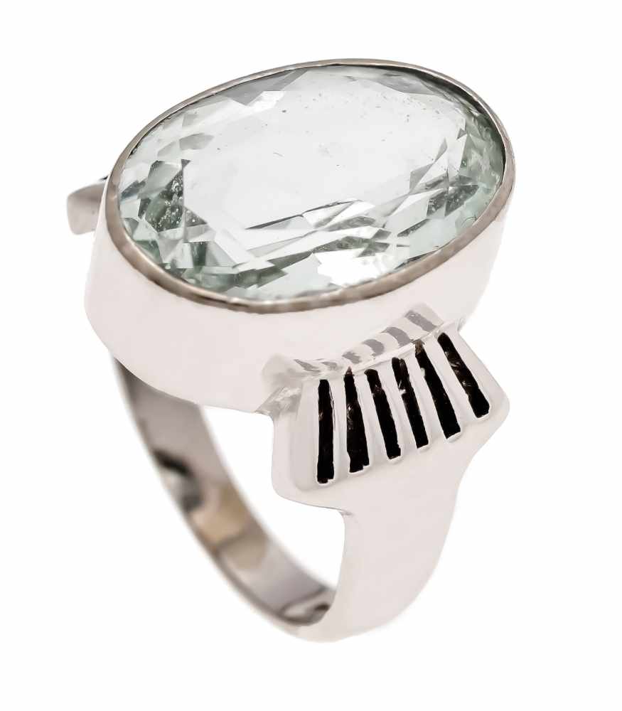 Aquamarin-Ring WG 585/000 mit einem oval fac. Aquamarin 16 x 11 mm, RG 53, 7,0 gAquamarine ring WG