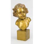 Bildhauer um 1900, Mädchenbüste, Bronze gebürstet, auf kubischem Sockel, rückseitig bez."Giun 58C