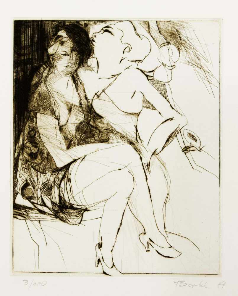 Erotik - zwei große Radierungen versch. Künstler 2. H. 20.Jh. mit erotischen Szenen. - Bild 2 aus 2