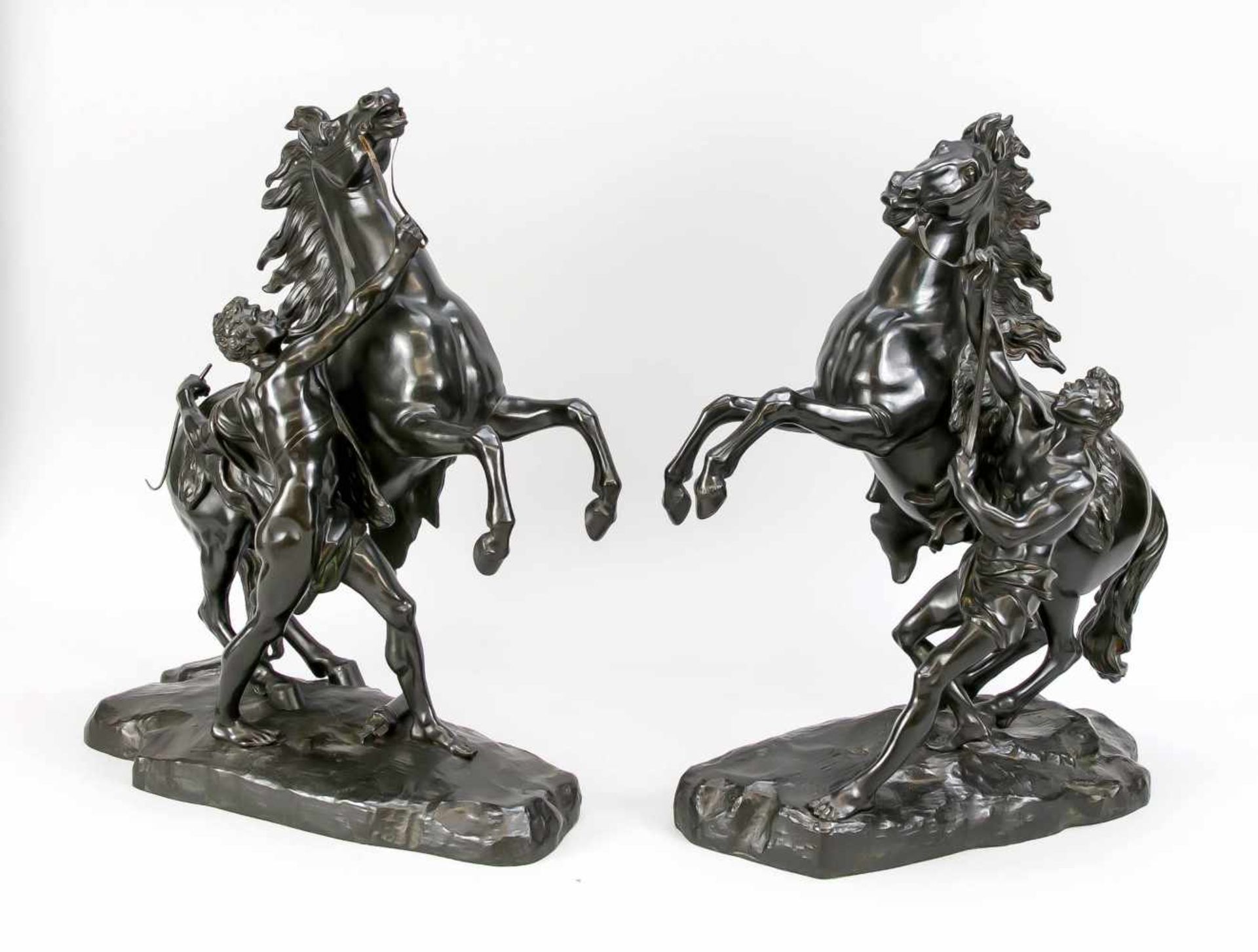 Guillaume Coustou (1677-1746), nach, imposante Bronze-Gruppe 'Pferdepaar von Marly', 19.Jh.,