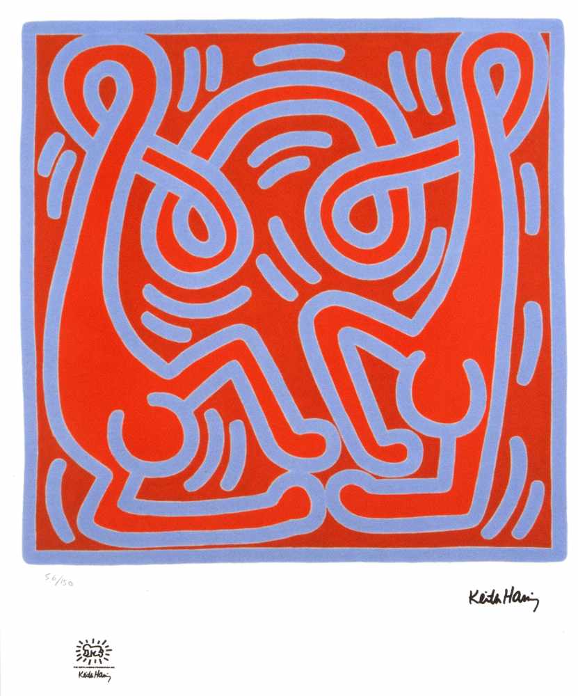 Keith Haring (1958-1990), figürliche Komposition, Gicleedruck auf Maschinenbütten mit