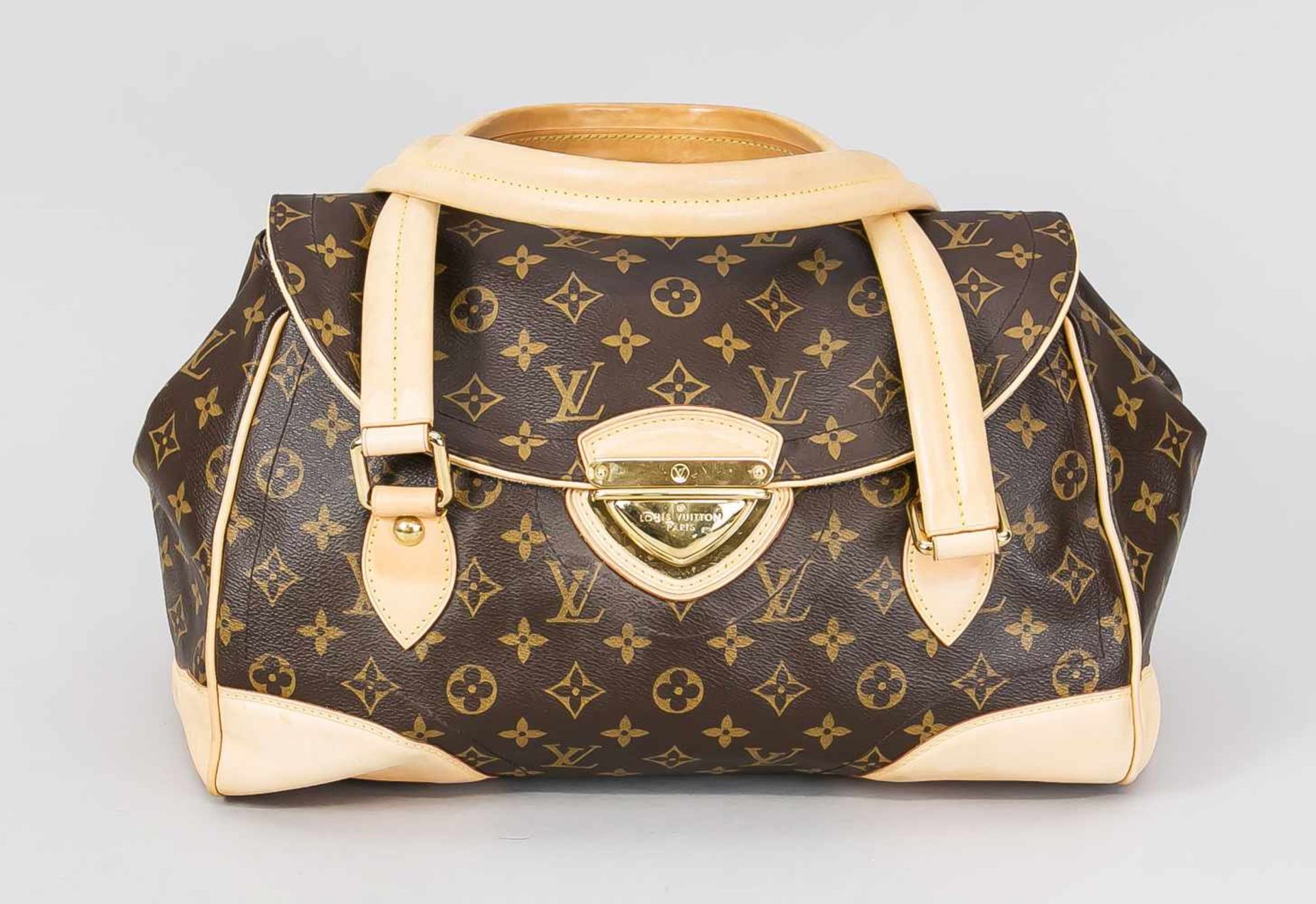 Louis Vuitton Tasche, 20./21. Jh., Monogram Canvas mit hellem Leder abgesetzt, vergoldete