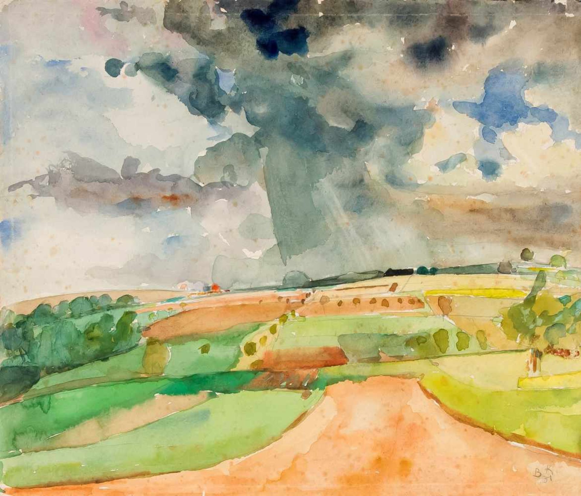 Bernhard Kretzschmar (1889-1972), Landschaft, Blick aus dem Atelierfenster, Aquarell über