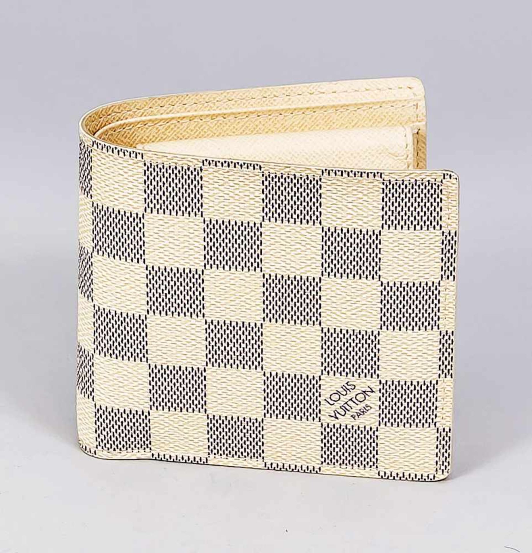 Portemonnaie von Louis Vuitton (Damier Azur Canvas). Im Innern Fächer für Karten, Fach für