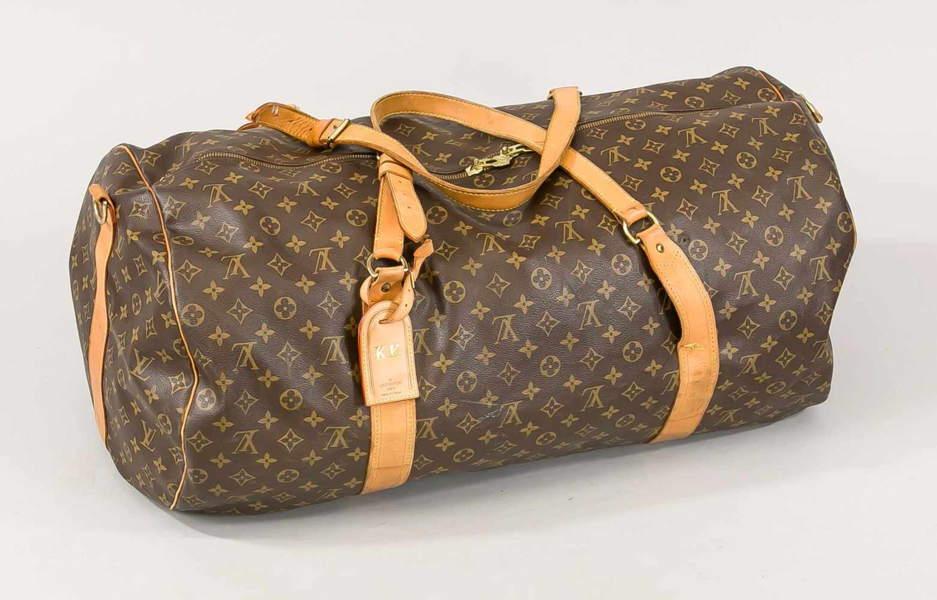 Louis Vuitton Keepall, 2. H. 20. Jh., Monogram Canvas. Mit Reißverschluss und großen Leder