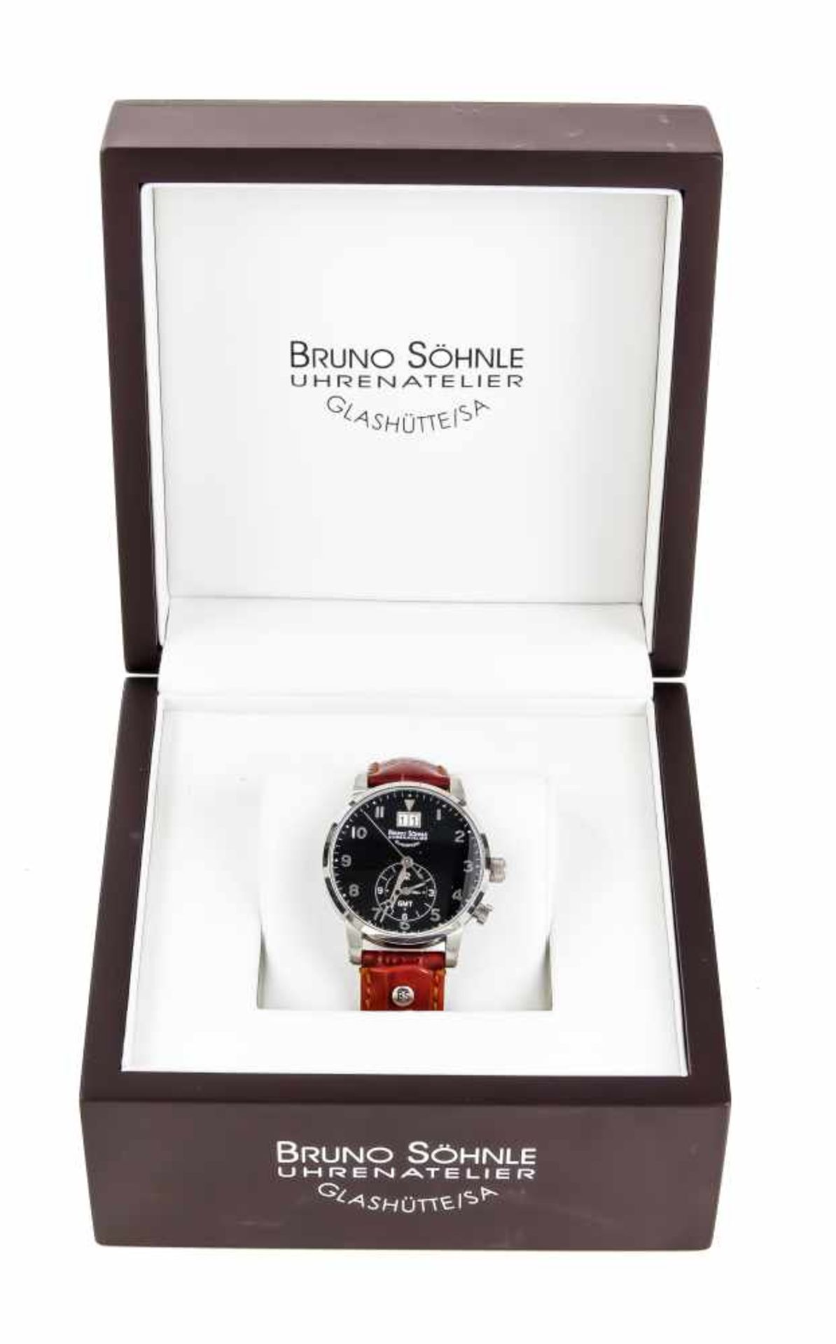 Bruno Söhnle Milano GMT, Ref. 7322, Herrenquarzuhr, Stahlgehäuse, schwarzes Zifferblatt