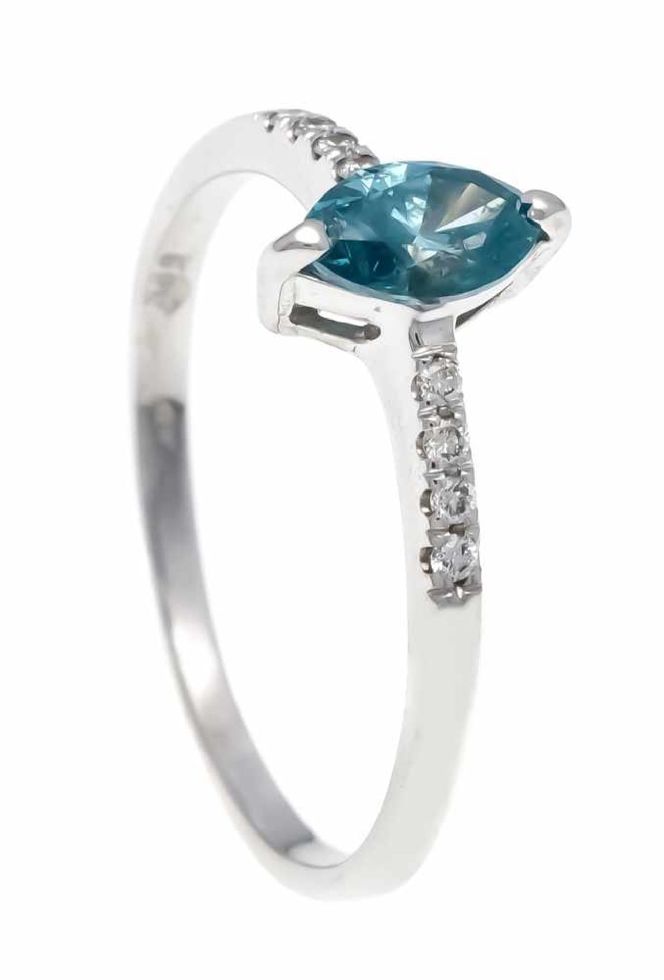 Diamant-Ring WG 585/000 mit einem Diamant-Navette 0,40 ct fancy-ocean-Blue/PI und 8