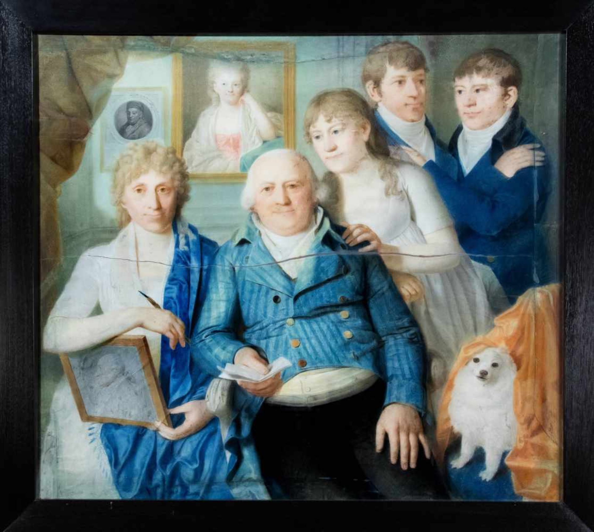 Englischer Portraitist um 1800, großes Familienbildnis. In bürgerlichem Interieur mit