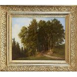 Unidentifizierter, russischer Maler um 1900, sommerliches Waldstück, Öl auf Karton, u. re.