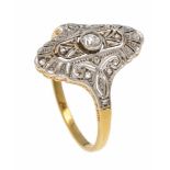 Art Déco Ring GG/WG 585/000 mit einem Altschliff-Diamanten 0,10 ct W/SI und Diamantrosen,