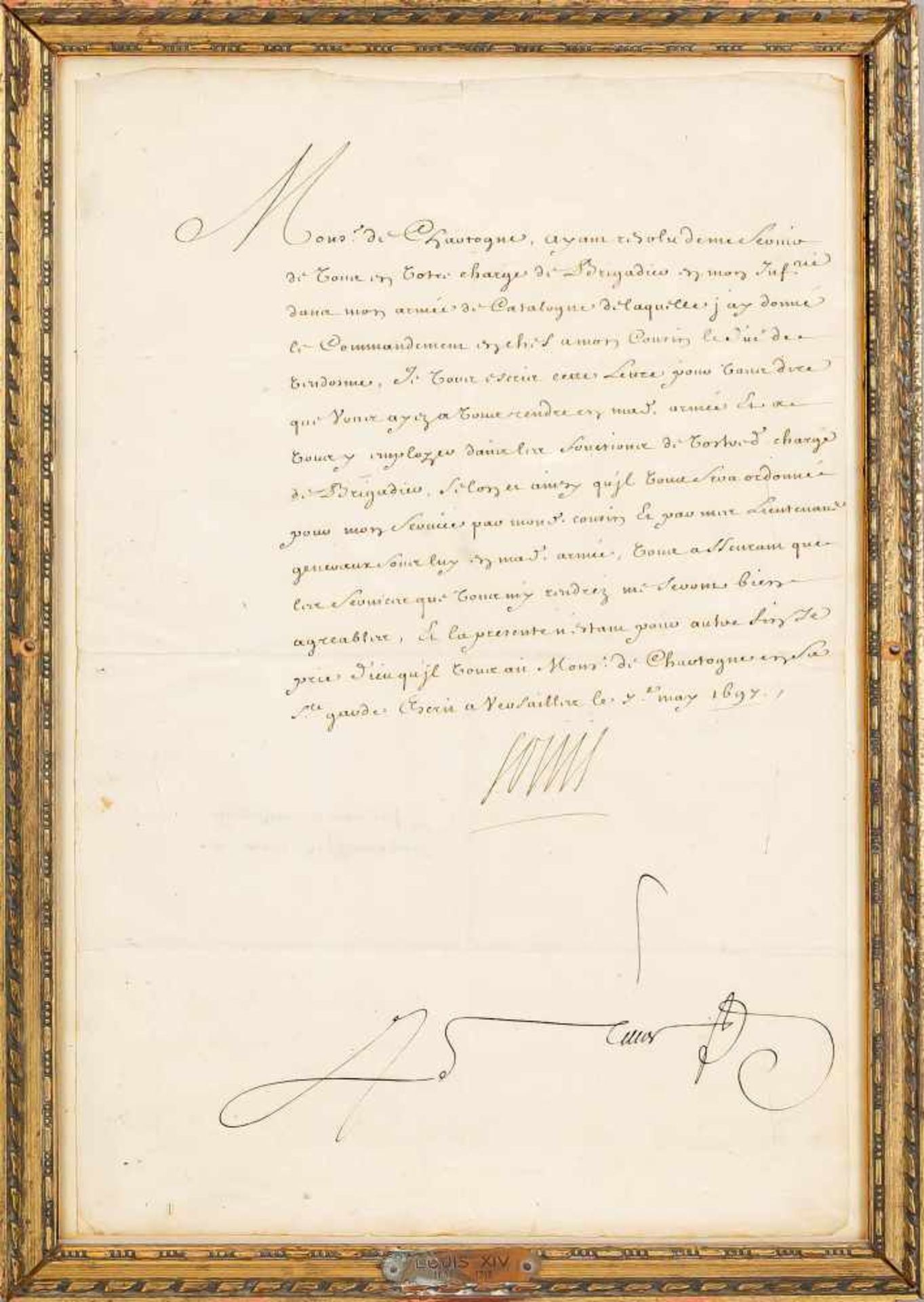 Brief Ludwig XIV., datiert 1694. Adressiert an den Brigardegeneral Comte Philippe de