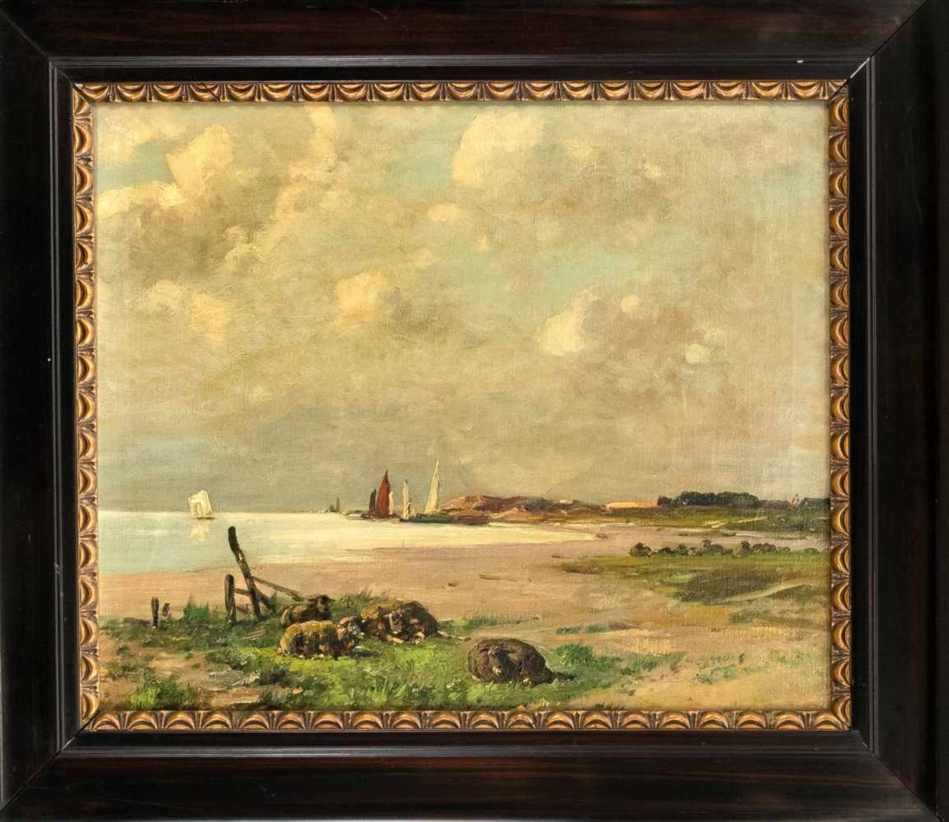 Wilhelm Frey (1826-1911), Niederländische Küstenlandschaft, Öl/Lwd., unsign., 55,5 x 65,5