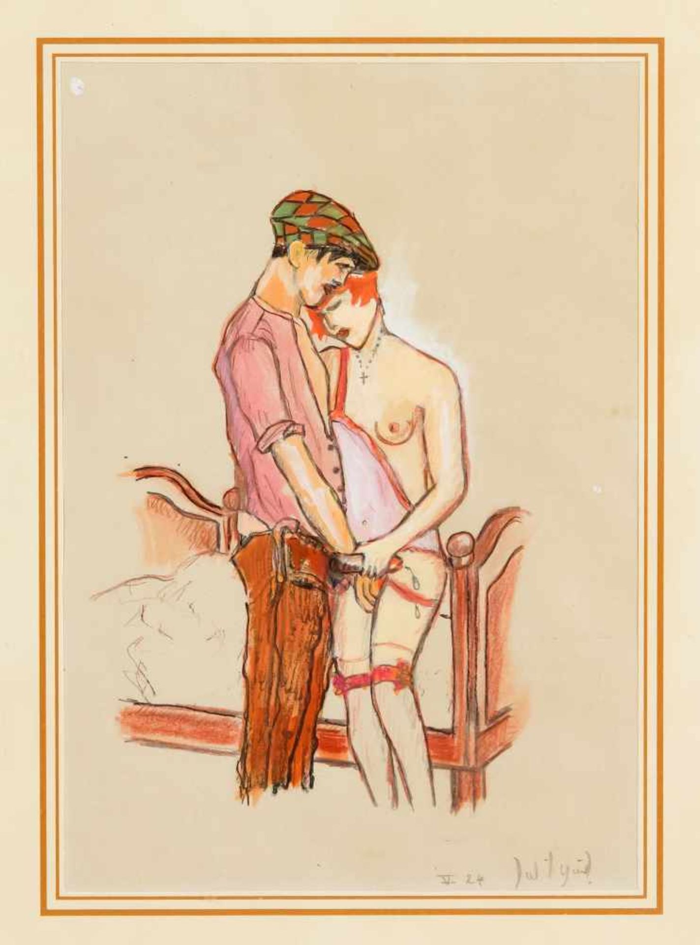 Erotik -- Konvolut von drei Kreidezeichnungen der 1920er Jahre mit pornografischen Szenen, - Bild 3 aus 7