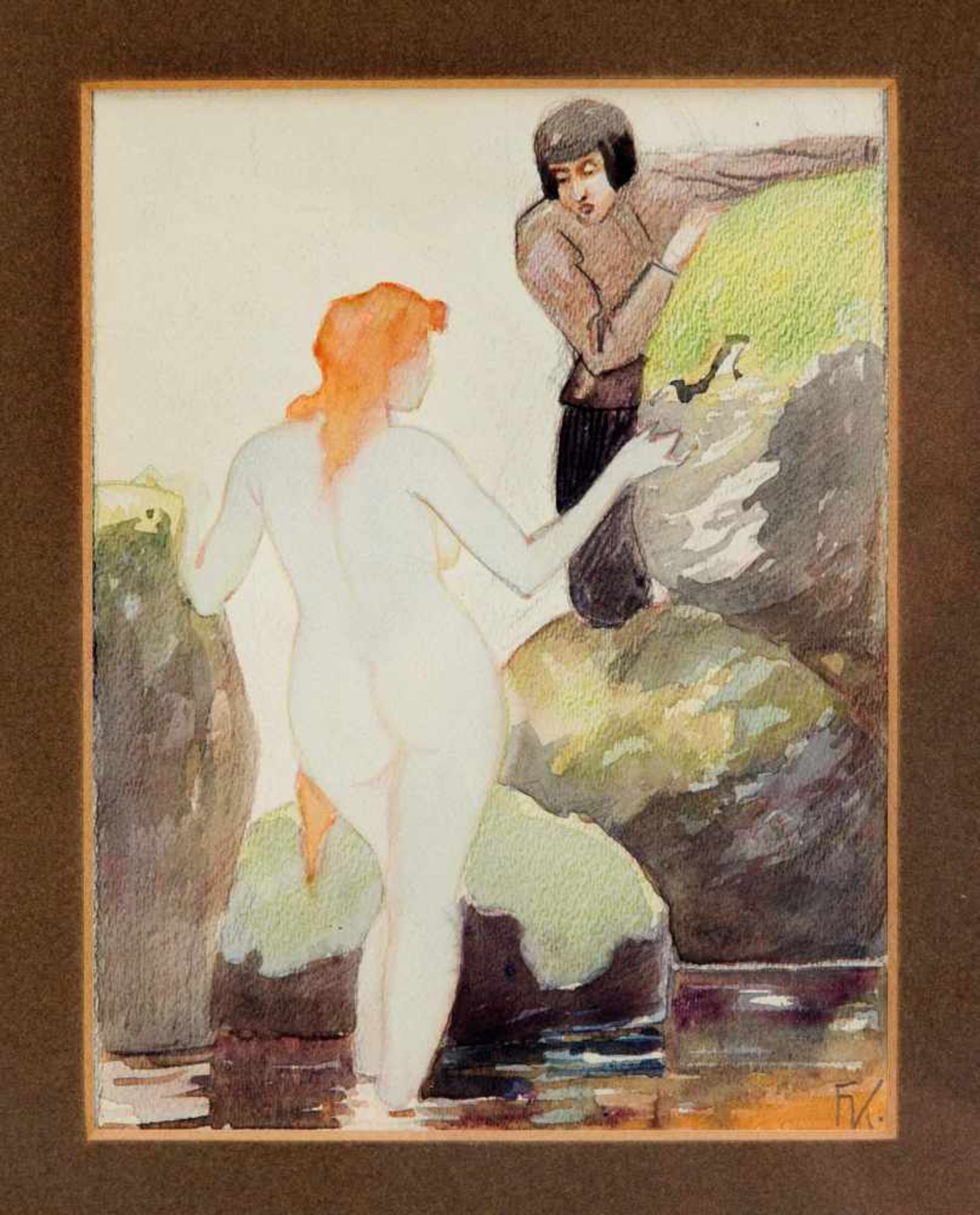 Erotik - Monogrammist "FK", um 1920, Konvolut von zwei erotischen Zeichnungen, Dame in - Bild 2 aus 2