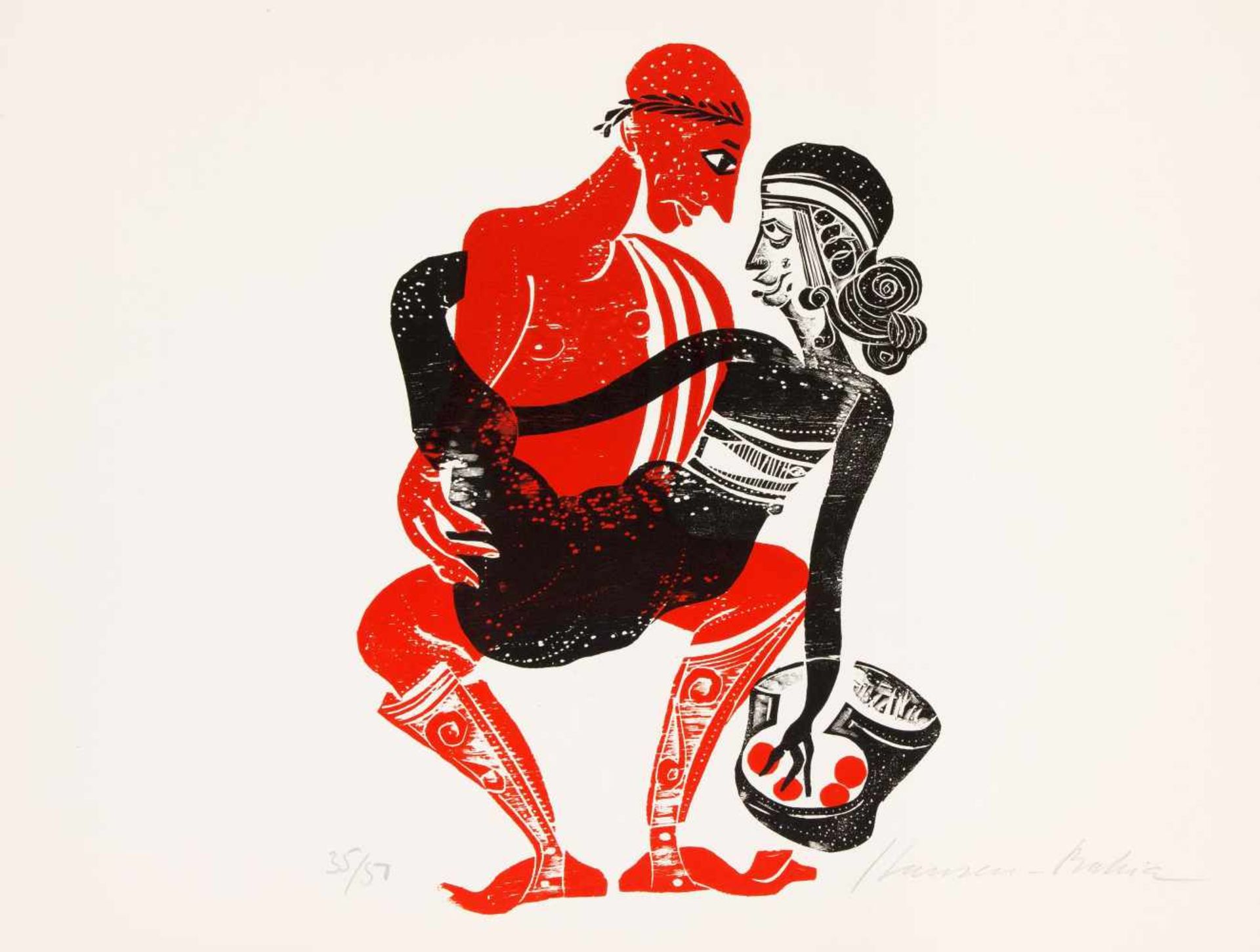 Karl-Heinz Hansen-Bahia (1915-1978), zwei Farbholzschnitt in Schwarz und Rot aus der Folge - Bild 3 aus 3
