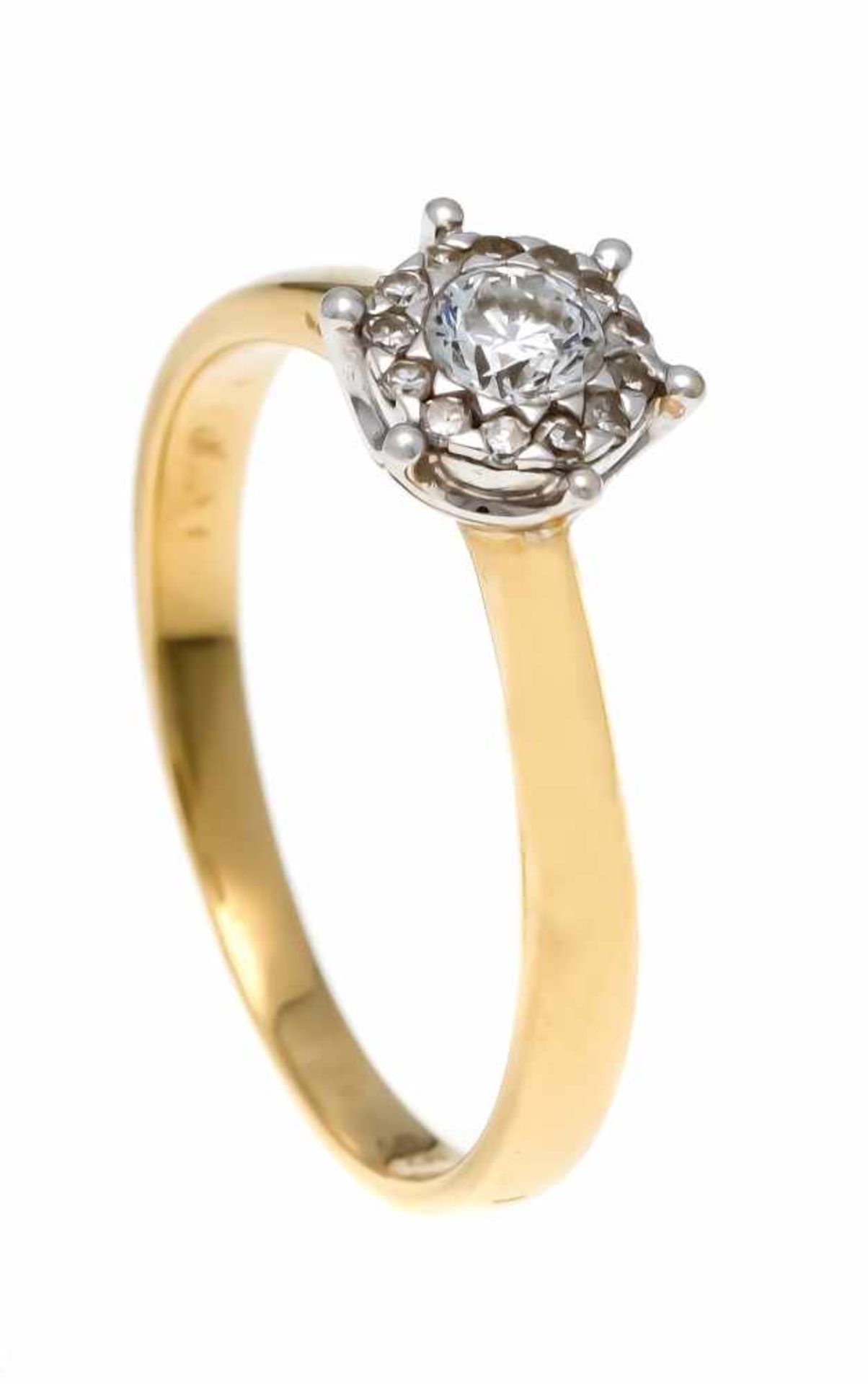 Brillant-Ring GG 585/000 mit einem Brillanten 0,25 ct W/SI und 12 Diamanten, zus. 0,06 ct