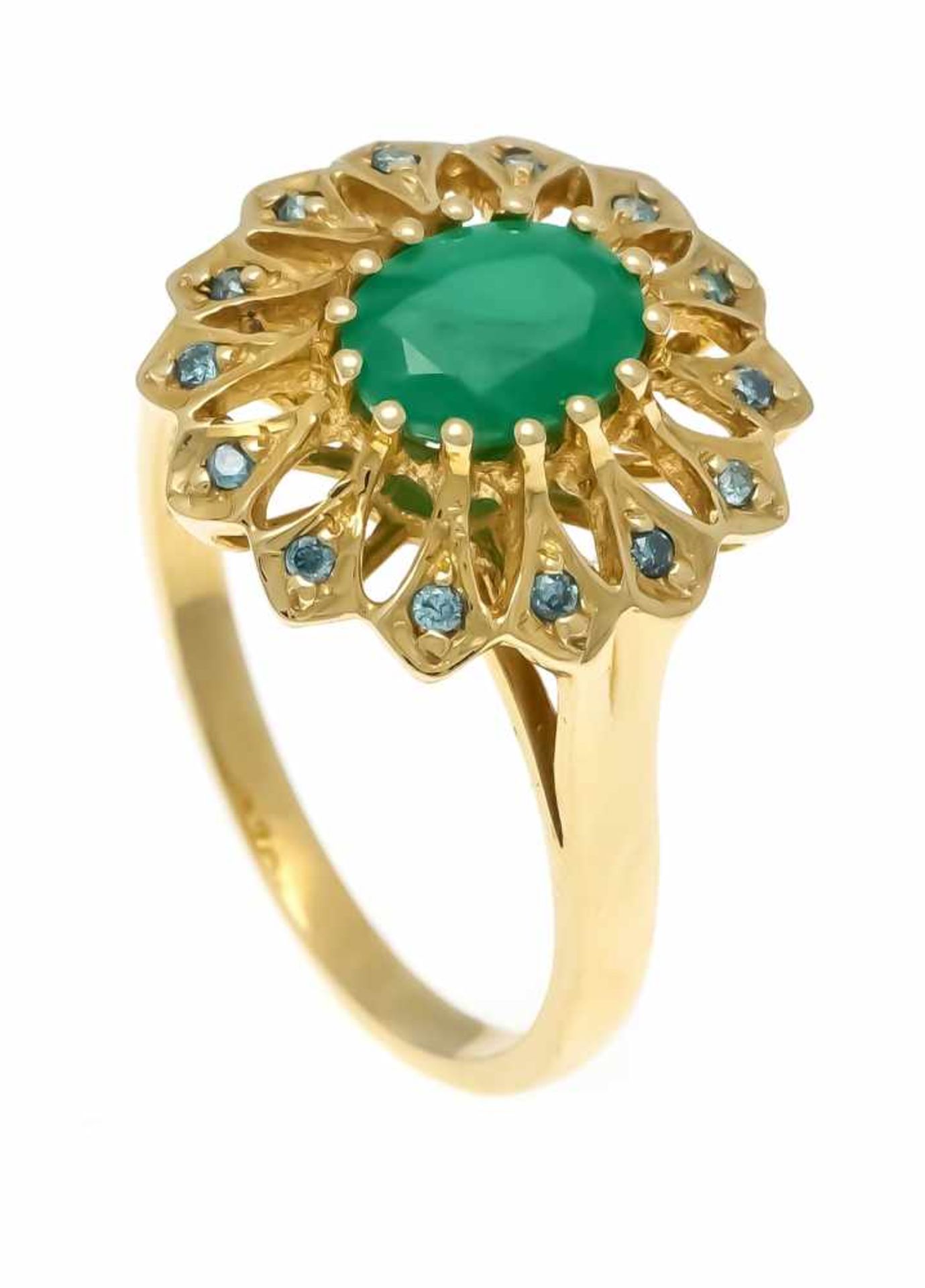 Harry Ivens Smaragd-Brillant-Ring GG 585/000 mit einem oval fac. Smaragd 8 x 6 mm und 14