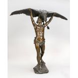 Paul Aichele (1859-1910/24), "Jüngling mit erlegtem Adler", sehr große Bronzefigur mit