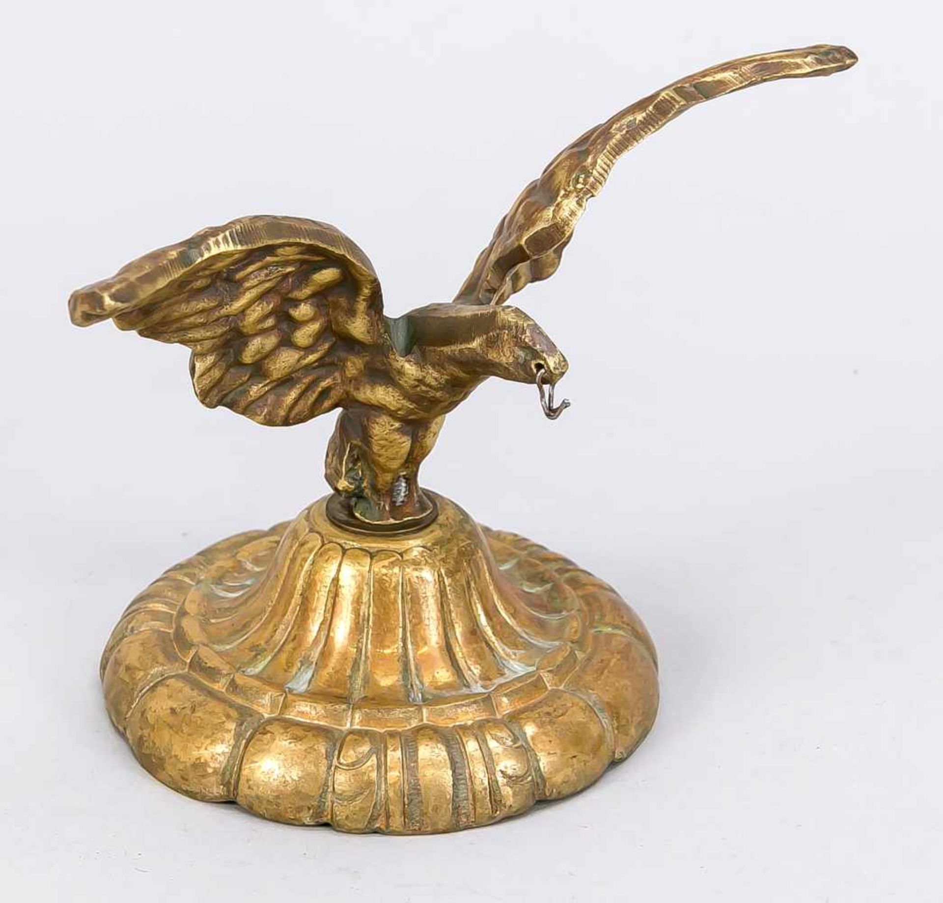 Taschenuhrendisplay, Ende 19. Jh., Bronze. Adler mit ausgebreiteten Schwingen auf rundem,