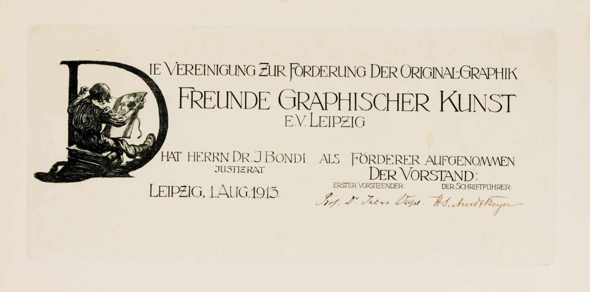 Alois Kolb (1875-1942), Förderurkunde: "Die Vereinigung Zur Förderung Der Original Graphik - Bild 2 aus 2