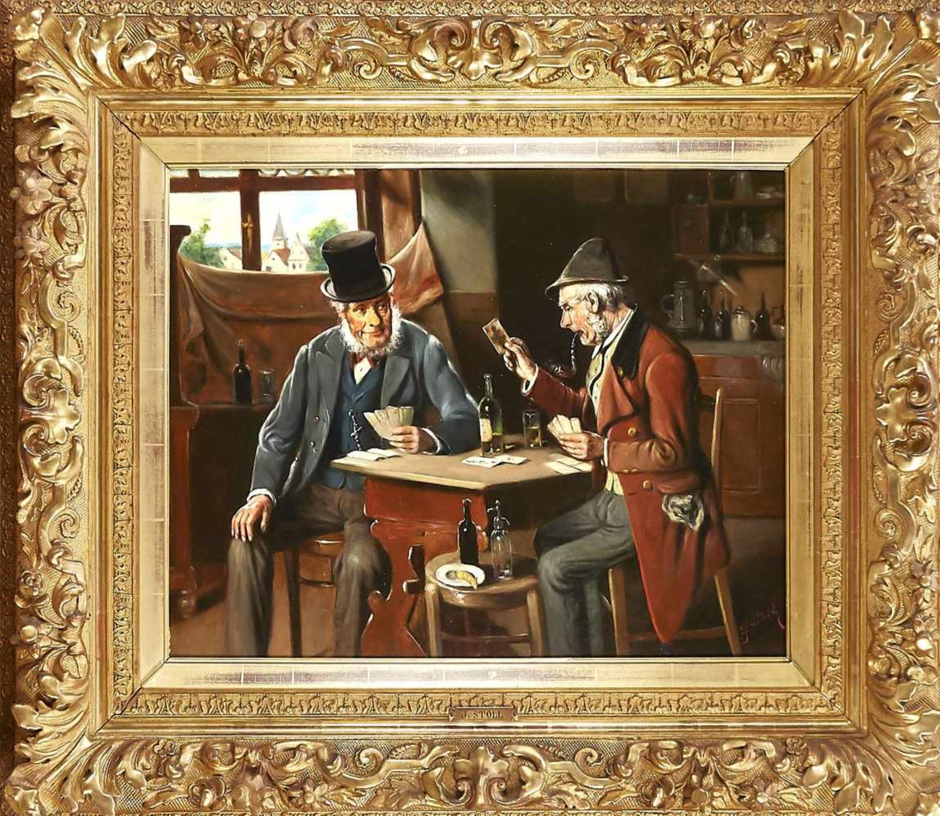 Sign. J. Stoll, Ende 19. Jh., zwei Herren bei einer gemütlichen Kartenrunde, Öl auf Lwd.,