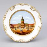 Ansichtenteller, Schumann Berlin, Marke 1851-1869, Historismus Form, im Spiegel polychrome