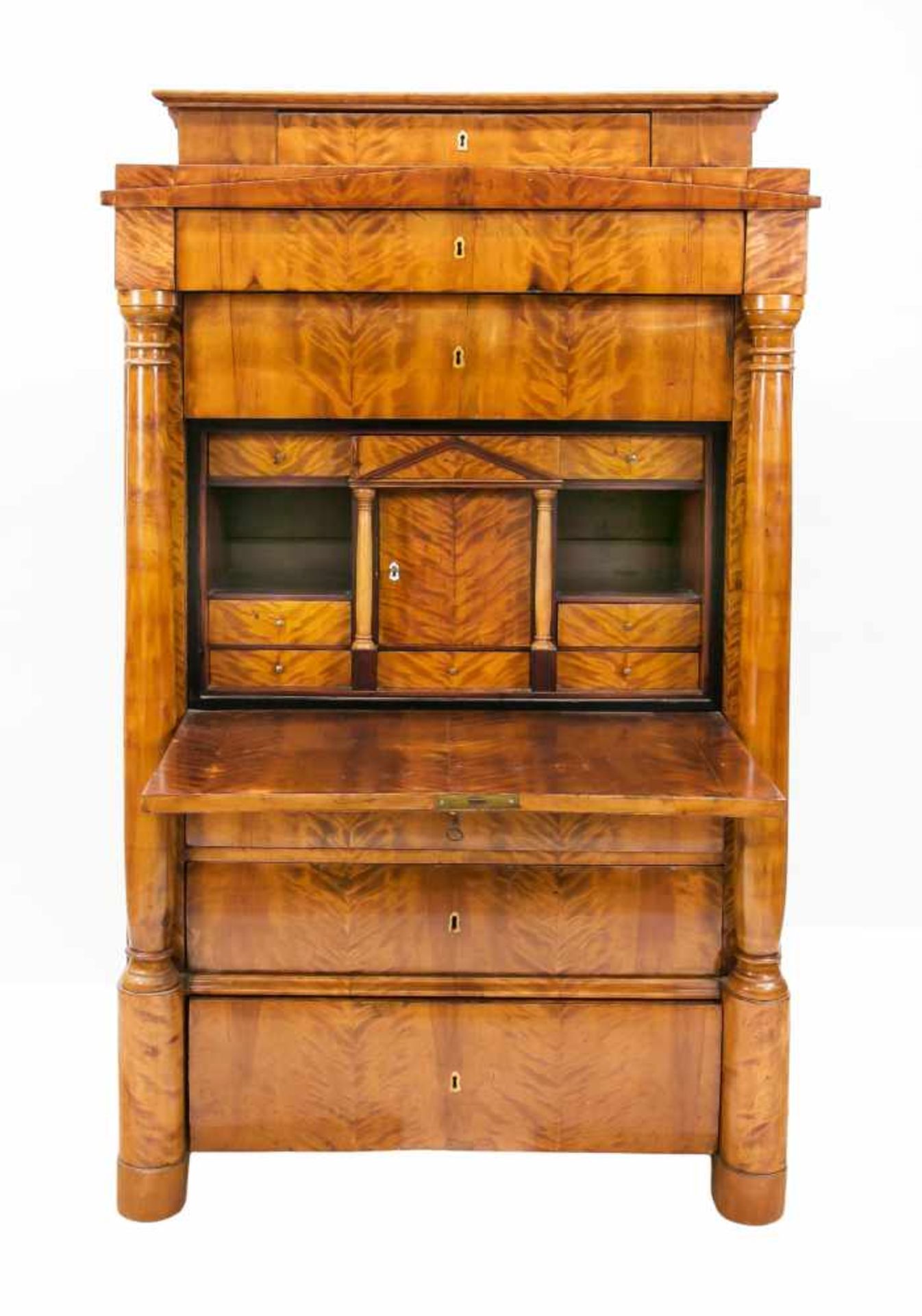 Biedermeier-Standsekretär um 1820, Birke furniert und massiv, gerader Korpus mit sechs - Bild 2 aus 2