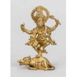 Ganesha auf Ratte, Tibet/Nepal, 19. Jh., Bronze, vergoldet. Vierarmiger Ganesha auf einer