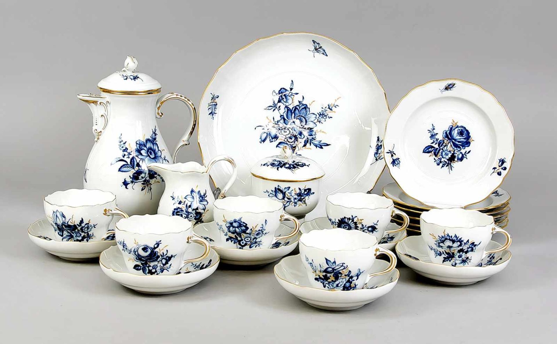 22- teiliges Kaffeeservice für sechs Personen, Meissen, 20. Jh., 2. W., Blaue Blume und