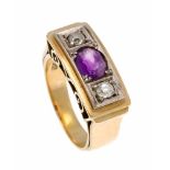 Amethyst-Altschliff-Diamant-Ring GG/WG 585/000 mit einem oval fac. Amethyst 7 x 5 mm und 2