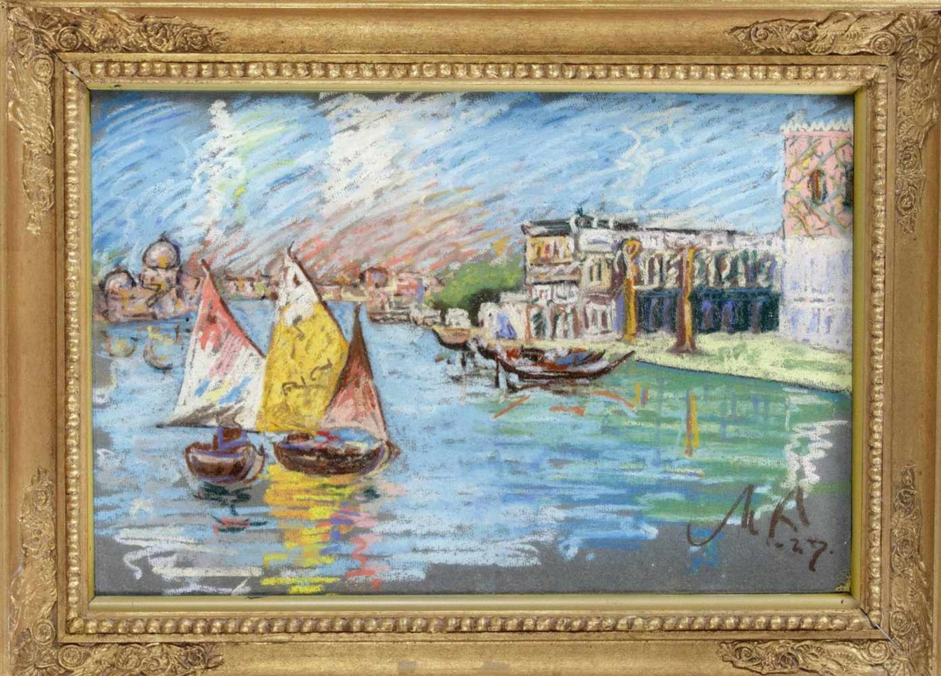 Monogrammist 1. H. 20. Jh., impressionistische Ansicht von Venedig, Pastellkreide auf