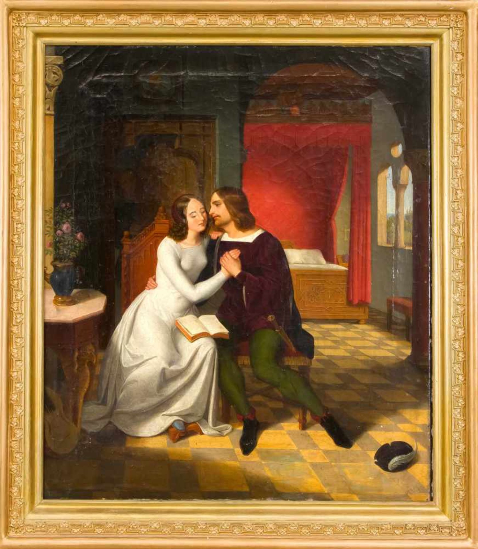 Deutscher Historienmaler um 1840, Romeo und Julia in Renaissanceinterieur von einer Person