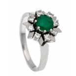 Smaragd-Brillant-Ring GG/WG 585/000 mit einem rund fac. Smaragd 6 mm und 8 Diamanten, zus.