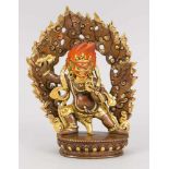 Mahakala, China/Tibet, 19. Jh., Bronze, teilvergoldet und polychrom staffiert. Auf einem