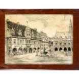 Unidentifizierter Künstler um 1900, der Markplatz von Goslar, feine Bleistiftzeichnung auf