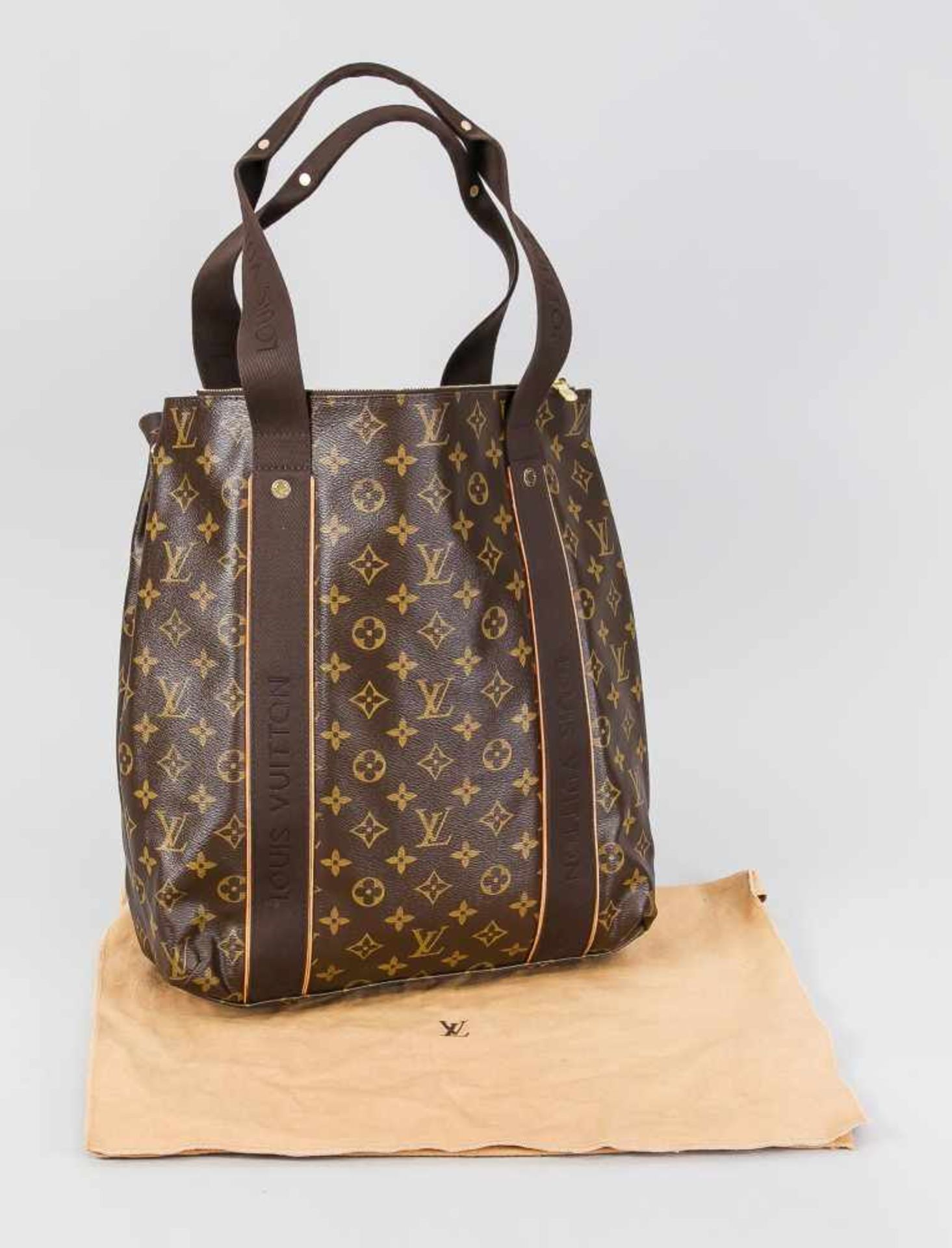 Louis Vuitton Tote Bag, 20./21. Jh., Monogram Canvas. Mit 2 parallelen Stoffapplikationen,