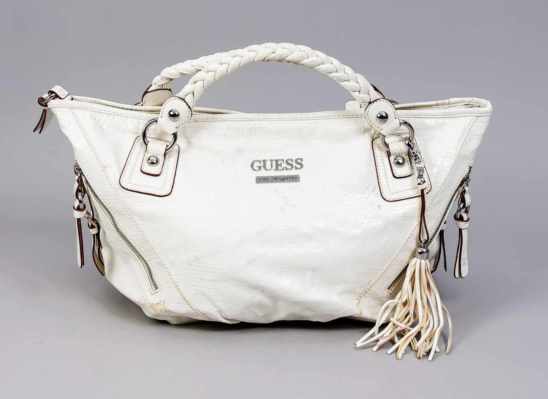 Shopper von Guess, 2. H. 20. Jh., weiß in Schlangenleder-Optik. Mit Reißverschluss und 2