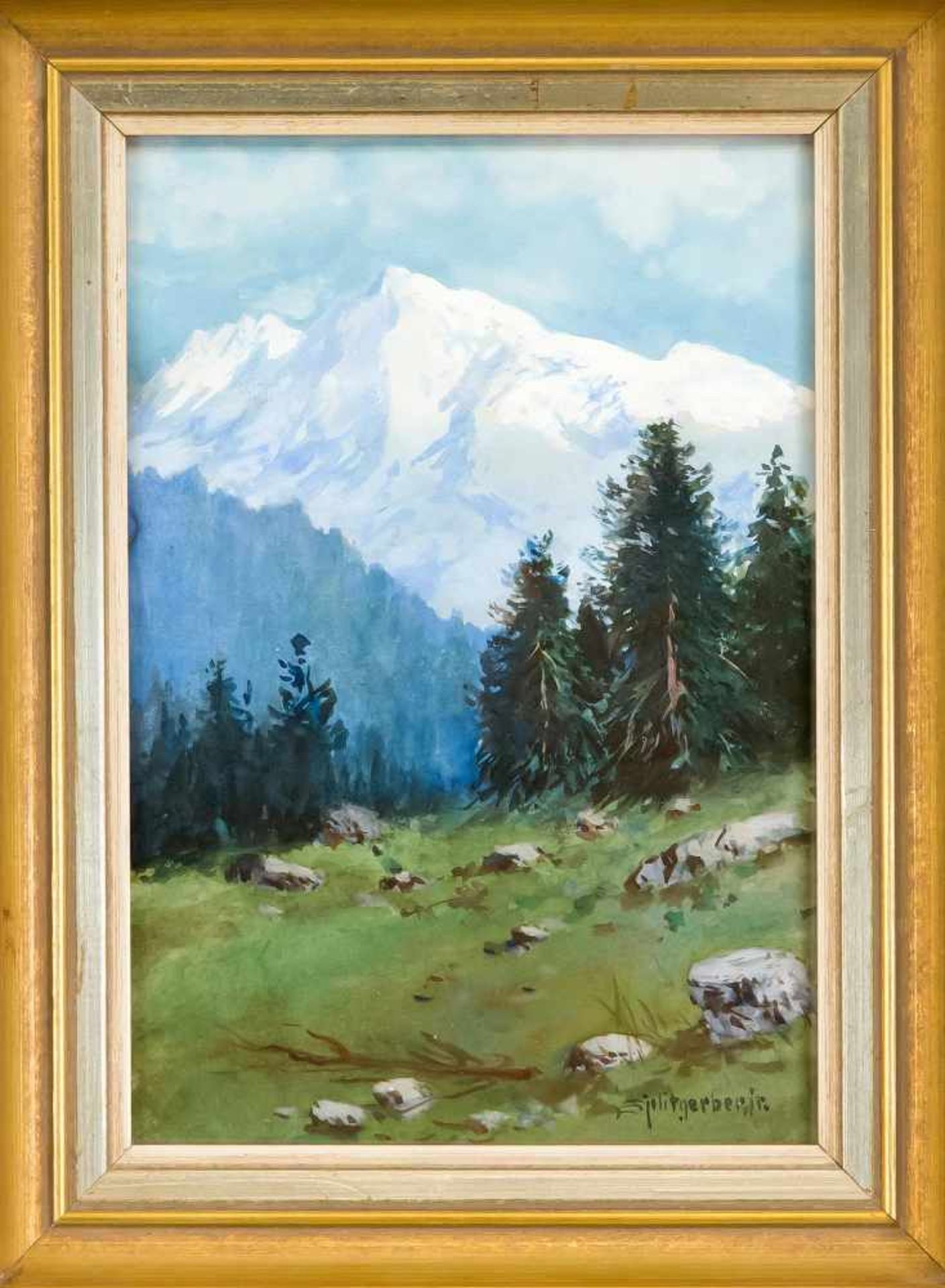 Fritz Splitgerber (1876-1914), Münchner Landschaftsmaler. Alpine Landschaft, Aquarell auf