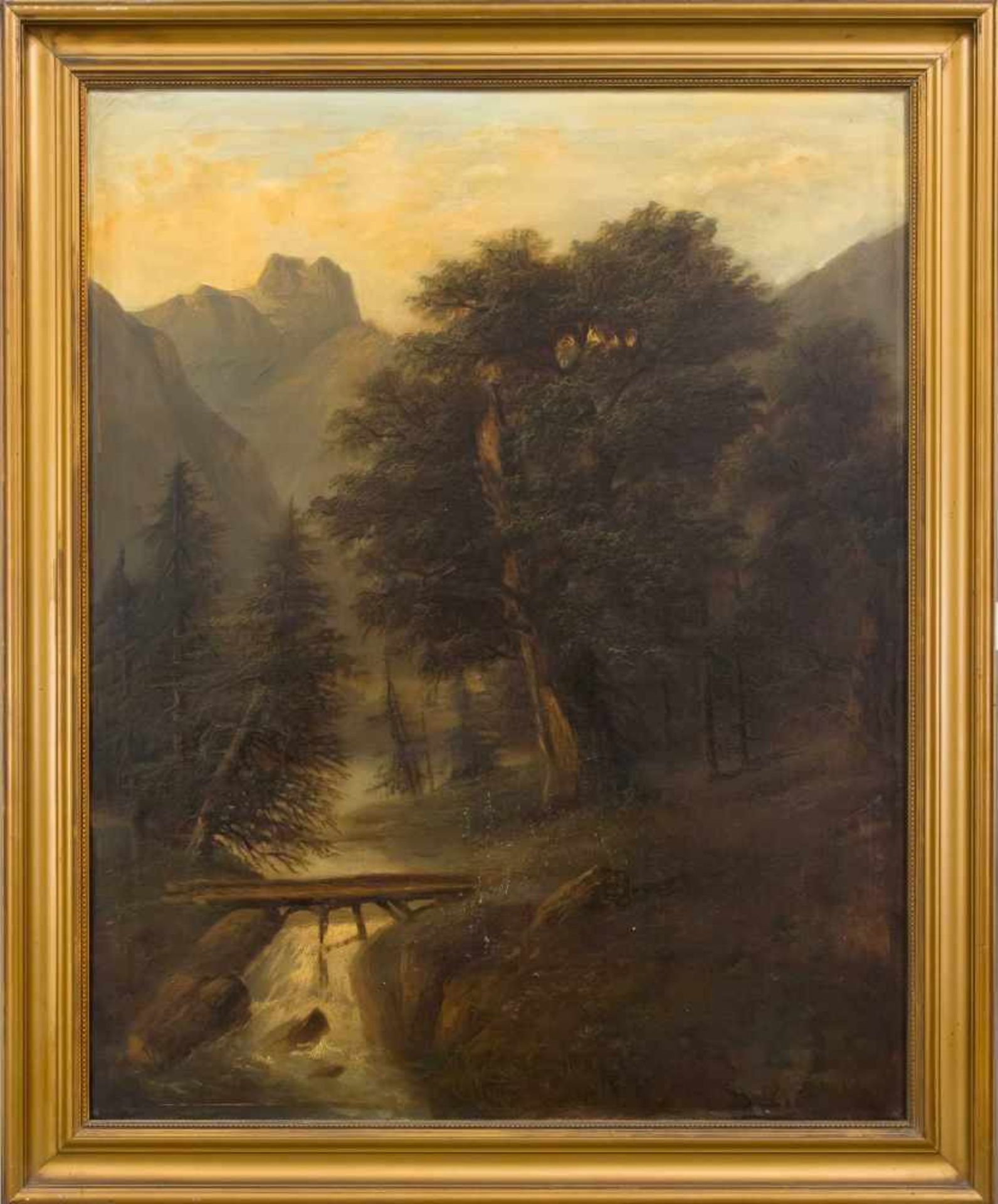 Auguste Böhm (1819-1891) (attrib.), zwei große Alpenlandschaften mit Bachläufen, Öl auf