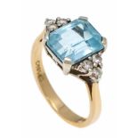 Aquamarin-Brillant-Ring GG/WG 375/000 mit einem im Smaragdschliff fac. Aquamarin 10 x 8 mm