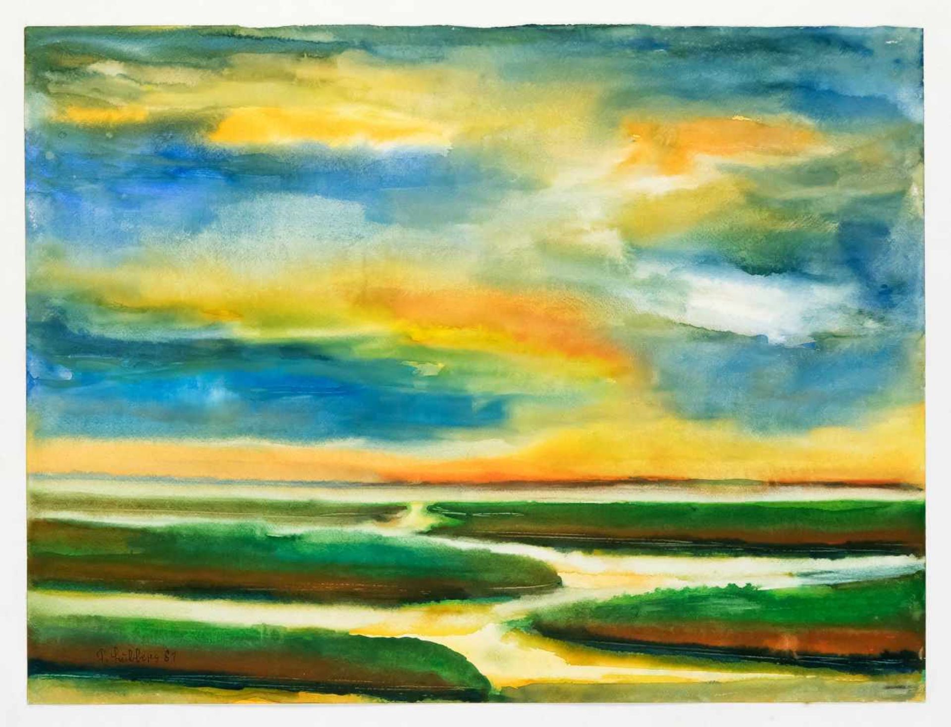 Peter Lübbers (1934-1982), drei Aquarelle: 2 x Halligen in der Nordsee im Abendlicht, - Bild 2 aus 3