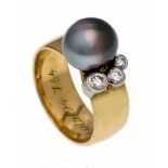 Tahiti-Brillant-Ring GG/WG 585/000 mit einer grauen Tahitiperle 10,5 mm, in einem Grau mit