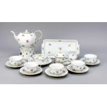 Teeservice für 8 Personen, 28-tlg., Meissen, 1950er Jahre, 1. W., rundes Stövchen mit