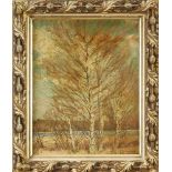 Russischer Maler um 1900, Herbstlandschaft mit Birken am Flußufer, Öl auf lwd., u. re.