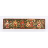 Holzpanel mit polychromer Malerei, Indien, 18. Jh. Mehrfigurige Gartenszene mit Herrscher