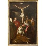 Ital. Maler um 1700, Kreuzigung Christi mit Stephaton, der den Essigschwamm reicht. Öl auf