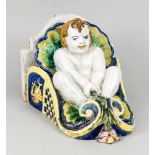 Wandkonsole, um 1900, Italien, Majolica, knieender Putto in einer Muschel eine Wandkonsole