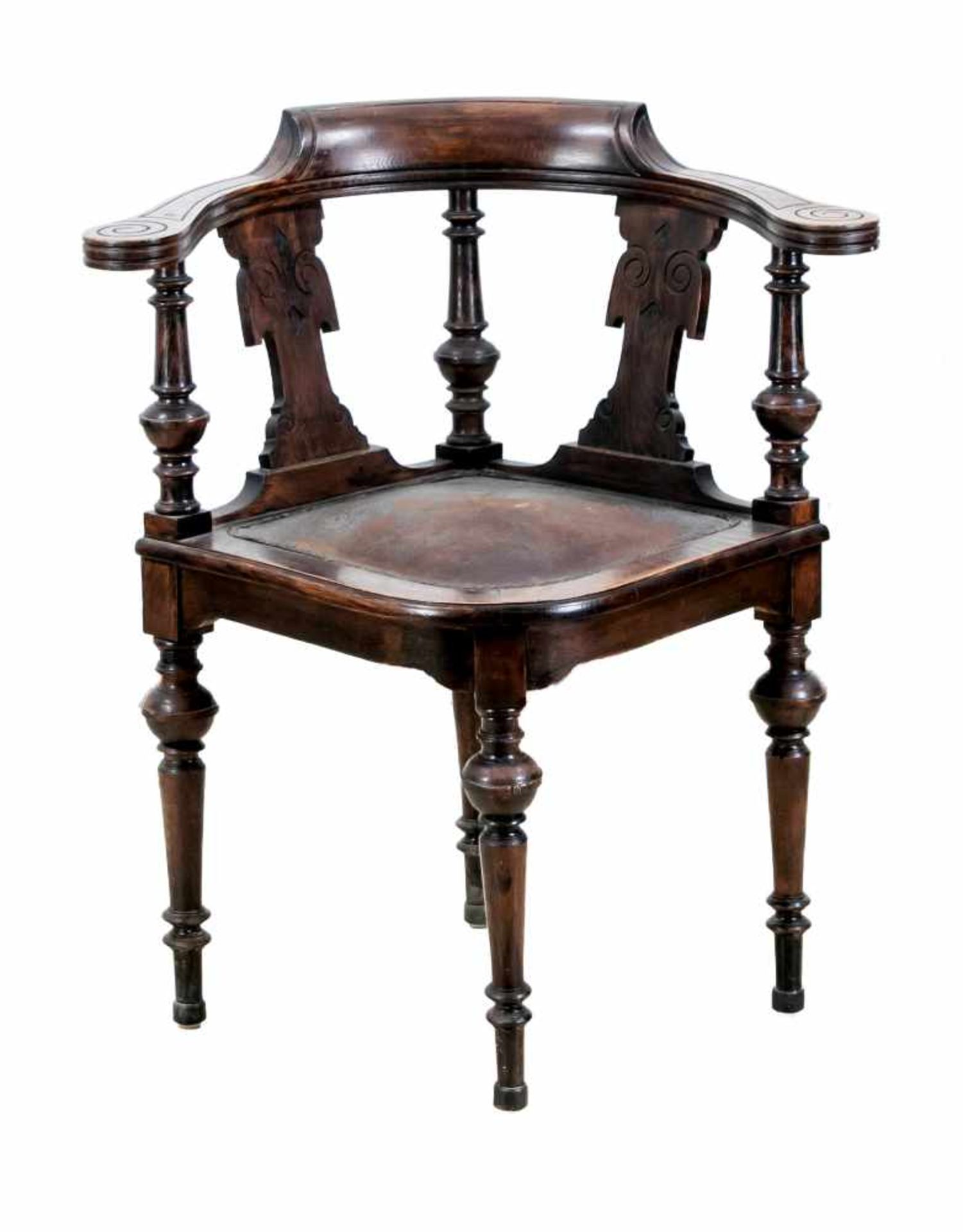 Gründerzeit-Eckstuhl um 1880. Eiche, 88 x 67 cm.- Dieses Möbel kann nicht in unseren