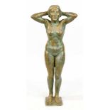 Severo Vescovi (1904-2000), Italienischer Bildhauer, stehender weiblicher Akt, grün-braun