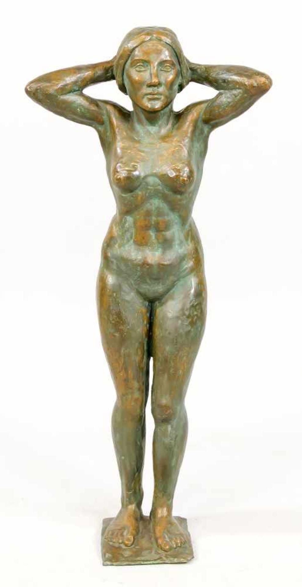 Severo Vescovi (1904-2000), Italienischer Bildhauer, stehender weiblicher Akt, grün-braun